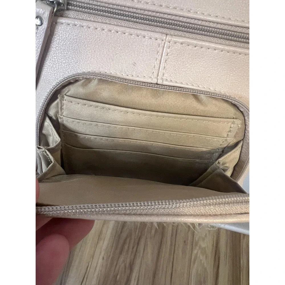 Nicole by‎ Nicole Miller Crossbody Bag Womens Beige Faux Leather Organizer Small